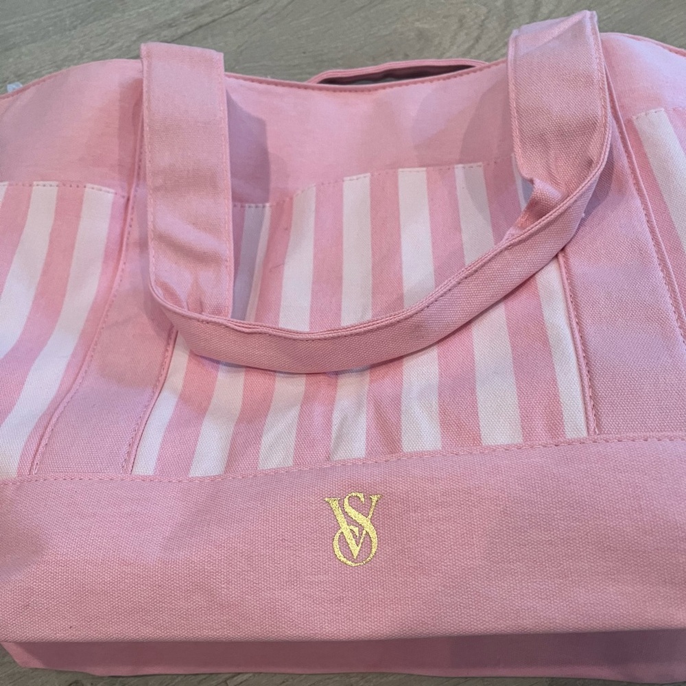 Victoria's Secret Pink and White Canvas Tote Bag
